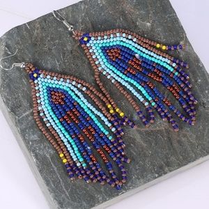 Handmade Beaded Colorful Fringe Earrings in Coffee Rainbow 🌈